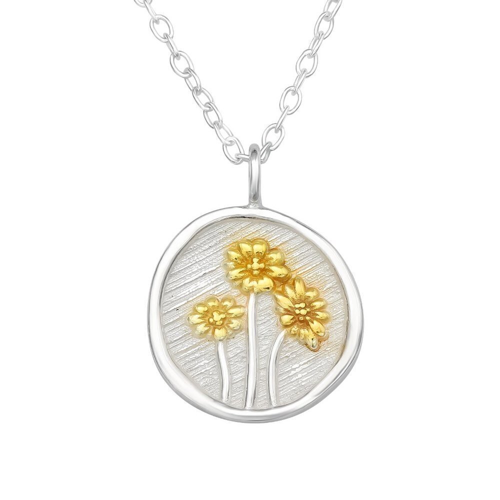 Sterling Silver And 24k Gold Embossed Flower Necklace 39$